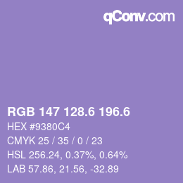 カラーコード: RGB 147 128.6 196.6 | qconv.com