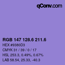 カラーコード: RGB 147 128.6 211.6 | qconv.com