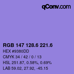 カラーコード: RGB 147 128.6 221.6 | qconv.com