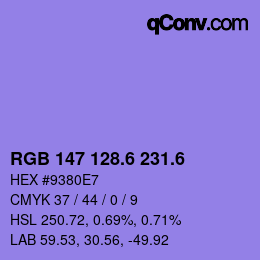 カラーコード: RGB 147 128.6 231.6 | qconv.com