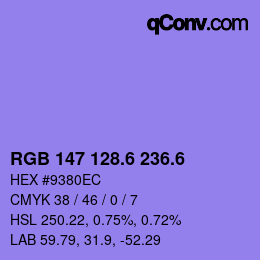 カラーコード: RGB 147 128.6 236.6 | qconv.com