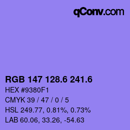 カラーコード: RGB 147 128.6 241.6 | qconv.com
