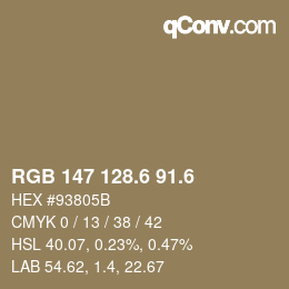 カラーコード: RGB 147 128.6 91.6 | qconv.com