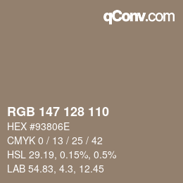 Color code: RGB 147 128 110 | qconv.com