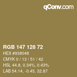 Color code: RGB 147 128 72 | qconv.com