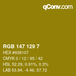 Color code: RGB 147 129 7 | qconv.com