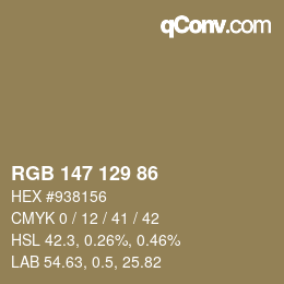 颜色代码: RGB 147 129 86 | qconv.com