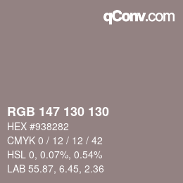 颜色代码: RGB 147 130 130 | qconv.com