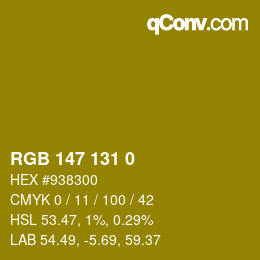 Color code: RGB 147 131 0 | qconv.com