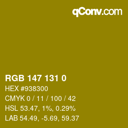 Code couleur: RGB 147 131 0 | qconv.com