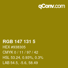 Farbcode: RGB 147 131 5 | qconv.com
