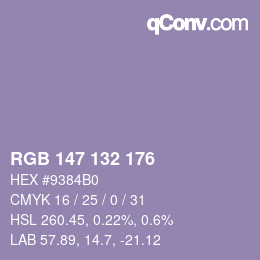 颜色代码: RGB 147 132 176 | qconv.com