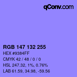 Color code: RGB 147 132 255 | qconv.com