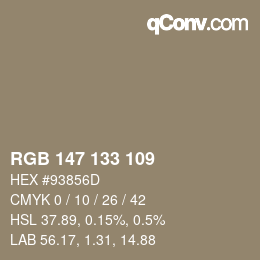 颜色代码: RGB 147 133 109 | qconv.com