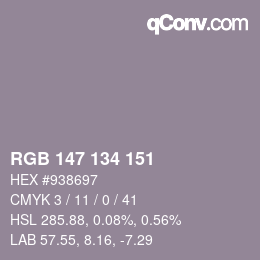 カラーコード: RGB 147 134 151 | qconv.com