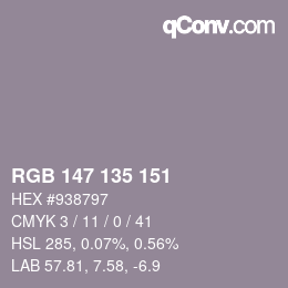 Código de color: RGB 147 135 151 | qconv.com