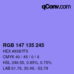 颜色代码: RGB 147 135 245 | qconv.com
