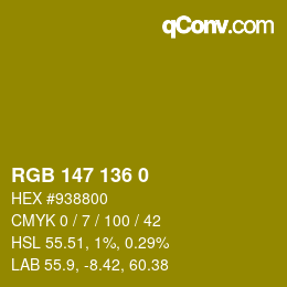 カラーコード: RGB 147 136 0 | qconv.com