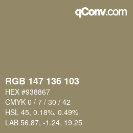 Color code: RGB 147 136 103 | qconv.com
