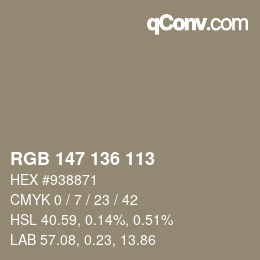カラーコード: RGB 147 136 113 | qconv.com