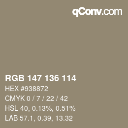 Color code: RGB 147 136 114 | qconv.com