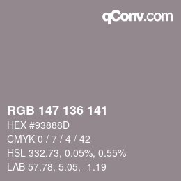 Color code: RGB 147 136 141 | qconv.com