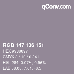 Color code: RGB 147 136 151 | qconv.com