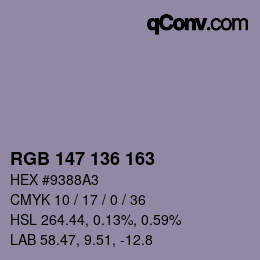 Color code: RGB 147 136 163 | qconv.com