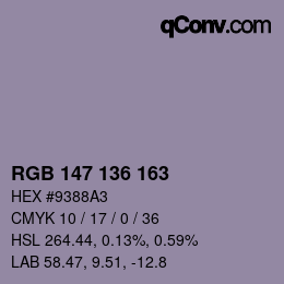 Color code: RGB 147 136 163 | qconv.com