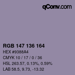 Color code: RGB 147 136 164 | qconv.com