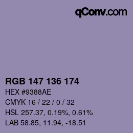Color code: RGB 147 136 174 | qconv.com