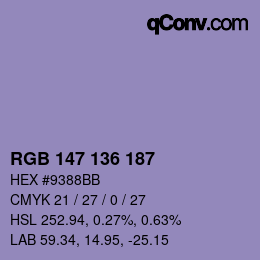 Color code: RGB 147 136 187 | qconv.com