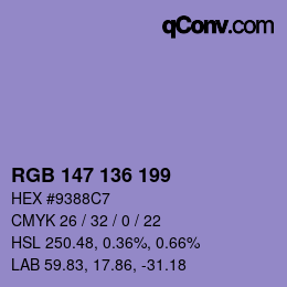 Color code: RGB 147 136 199 | qconv.com