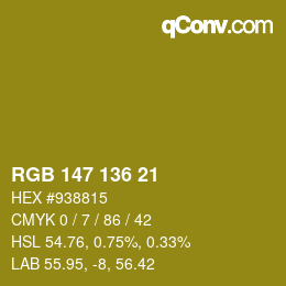 Color code: RGB 147 136 21 | qconv.com