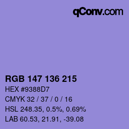 Color code: RGB 147 136 215 | qconv.com