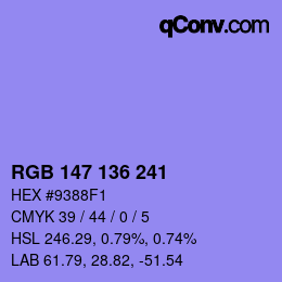 Color code: RGB 147 136 241 | qconv.com