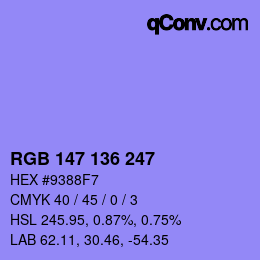 Color code: RGB 147 136 247 | qconv.com