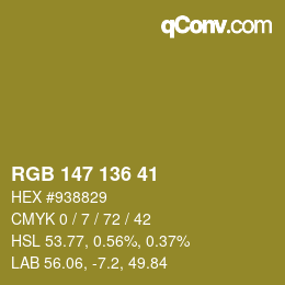 Color code: RGB 147 136 41 | qconv.com