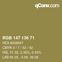 Color code: RGB 147 136 71 | qconv.com