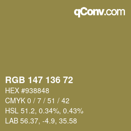 Color code: RGB 147 136 72 | qconv.com