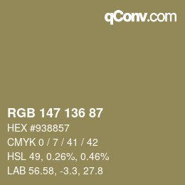 Color code: RGB 147 136 87 | qconv.com