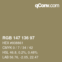 カラーコード: RGB 147 136 97 | qconv.com
