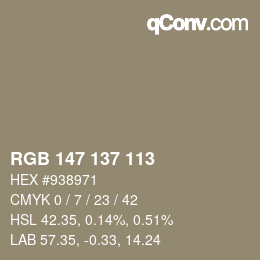 Color code: RGB 147 137 113 | qconv.com