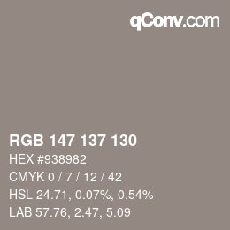 Farbcode: RGB 147 137 130 | qconv.com