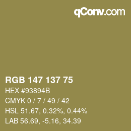 カラーコード: RGB 147 137 75 | qconv.com