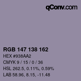 Color code: RGB 147 138 162 | qconv.com
