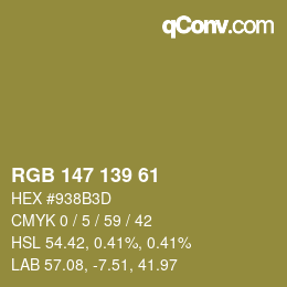 Farbcode: RGB 147 139 61 | qconv.com