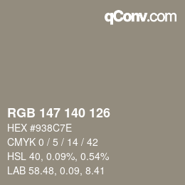 颜色代码: RGB 147 140 126 | qconv.com