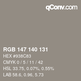 カラーコード: RGB 147 140 131 | qconv.com