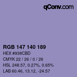 カラーコード: RGB 147 140 189 | qconv.com